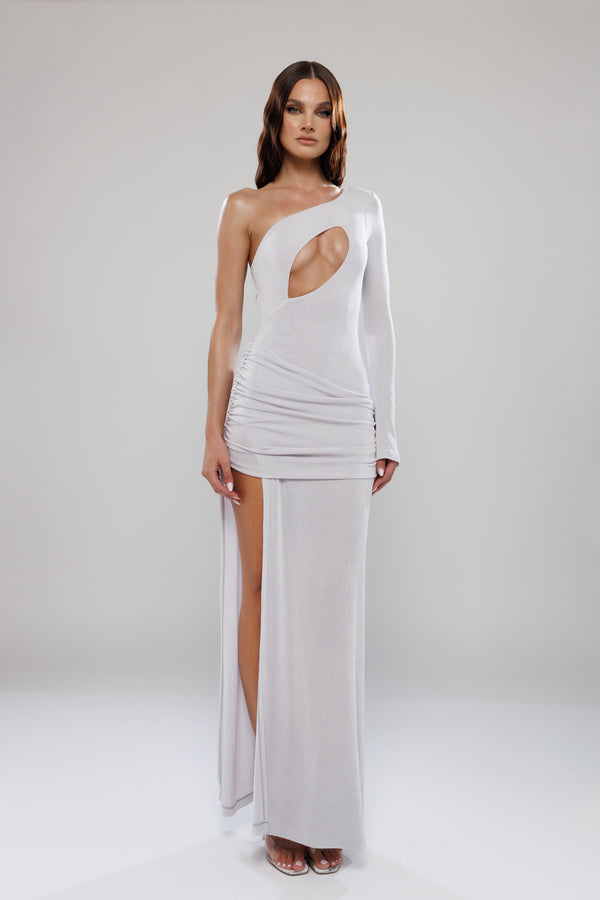 Dubai Silver Long Dress with Cut-Outs