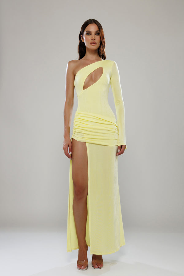 Dubai Yellow Long Dress with Cut-Outs