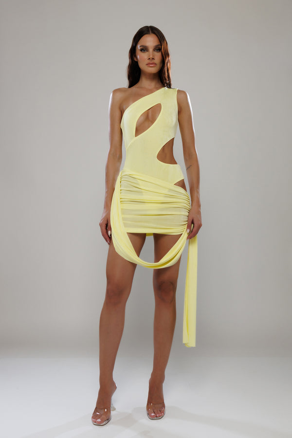 Ibiza Yellow Co-Ord Draped Mini Skirt