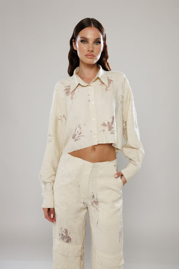 Barcelona Co-Ord Distressed Cropped Shirt