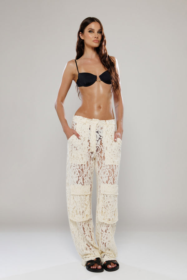 Rio de Janeiro Ivory Cargo Lace Pants