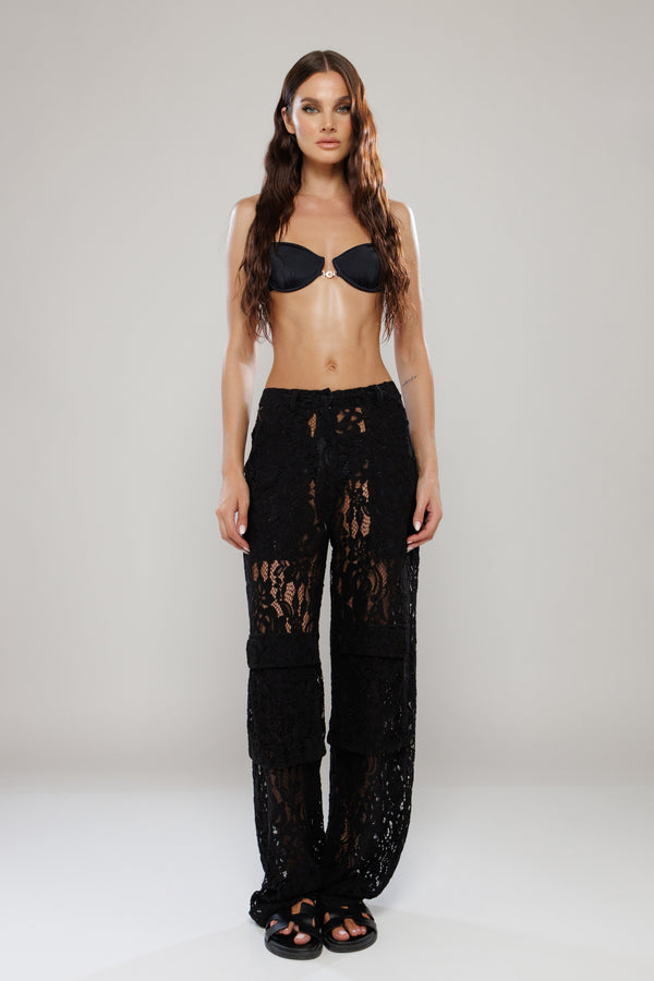 Rio de Janeiro Black Cargo Lace Pants