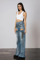 "Sinful Amber" Cut-Out Straight Denim Pants