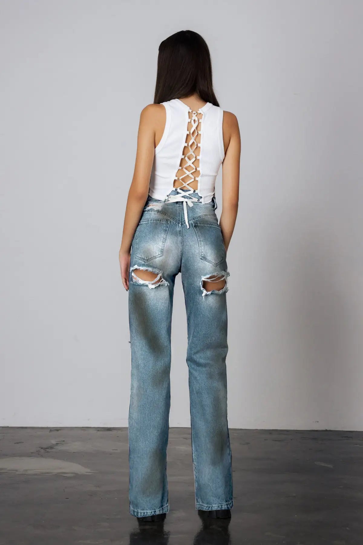"Savage Chill" Distressed Straight Denim Pants