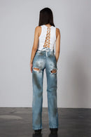 "Savage Chill" Distressed Straight Denim Pants