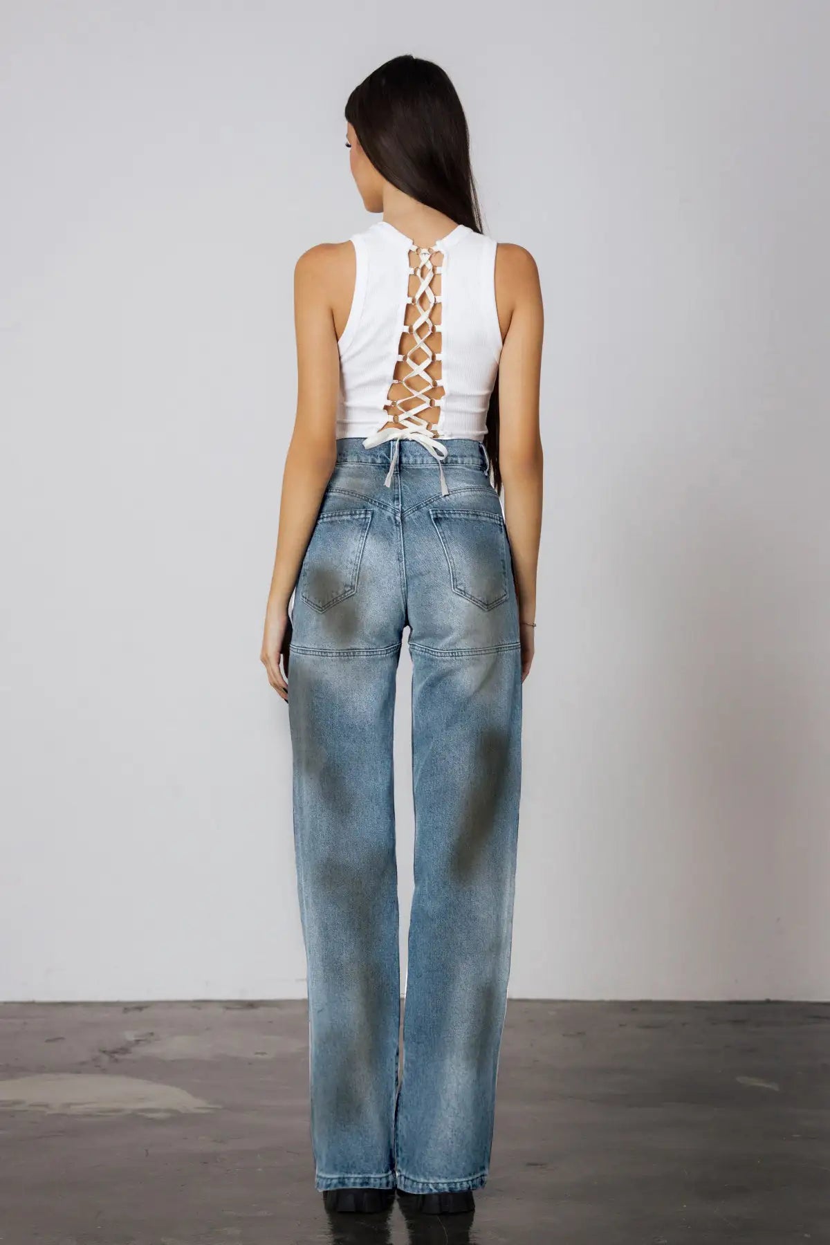 "Sinful Amber" Cut-Out Straight Denim Pants