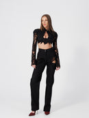 Rome Black Cut-Out Pants with Lace