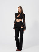Rome Black Cut-Out Pants with Lace