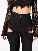 Rome Black Cut-Out Pants with Lace