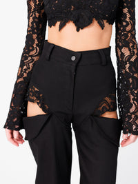 Rome Black Cut-Out Pants with Lace