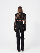 Rome Black Cut-Out Pants with Lace