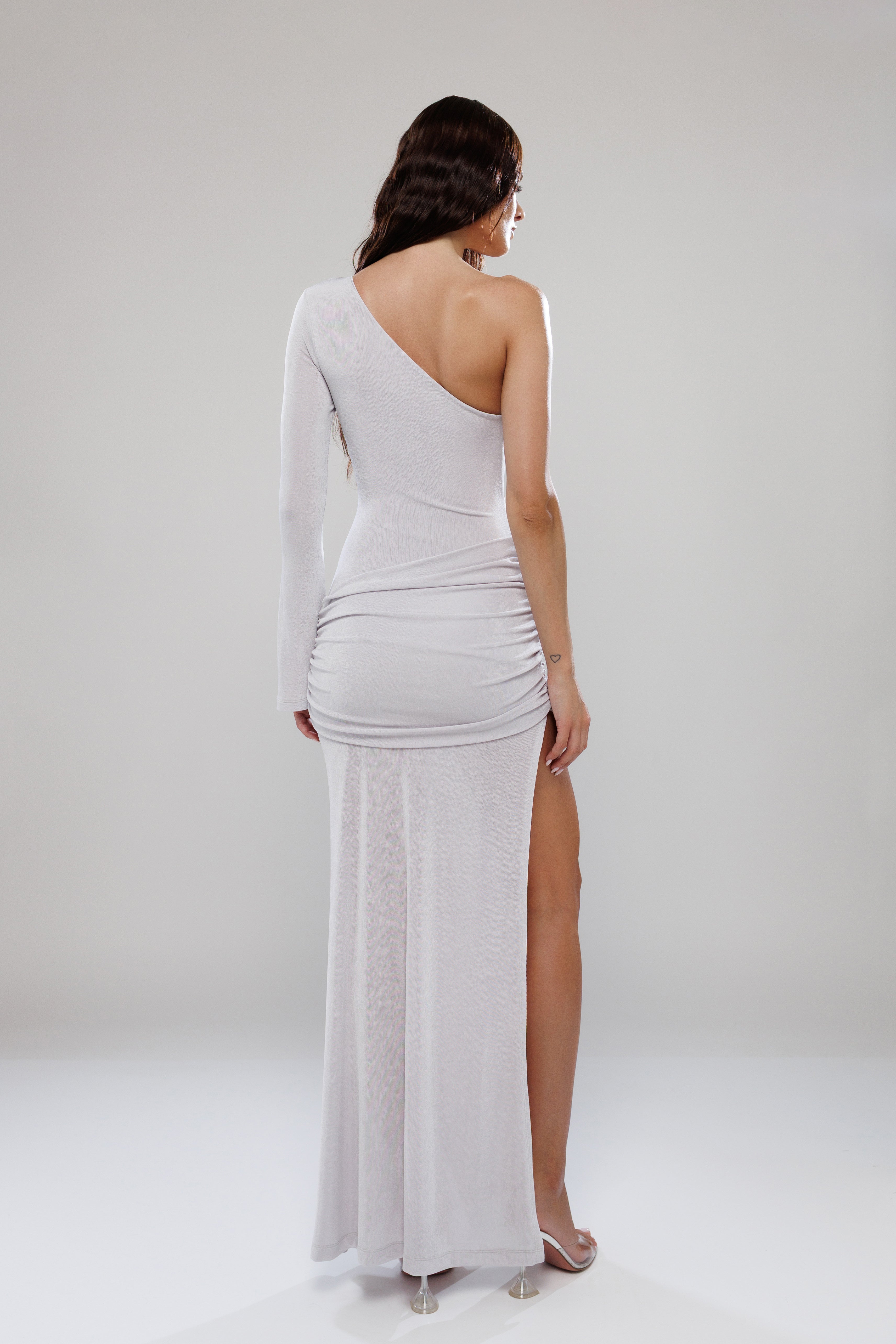 Dubai Silver Long Dress with Cut-Outs