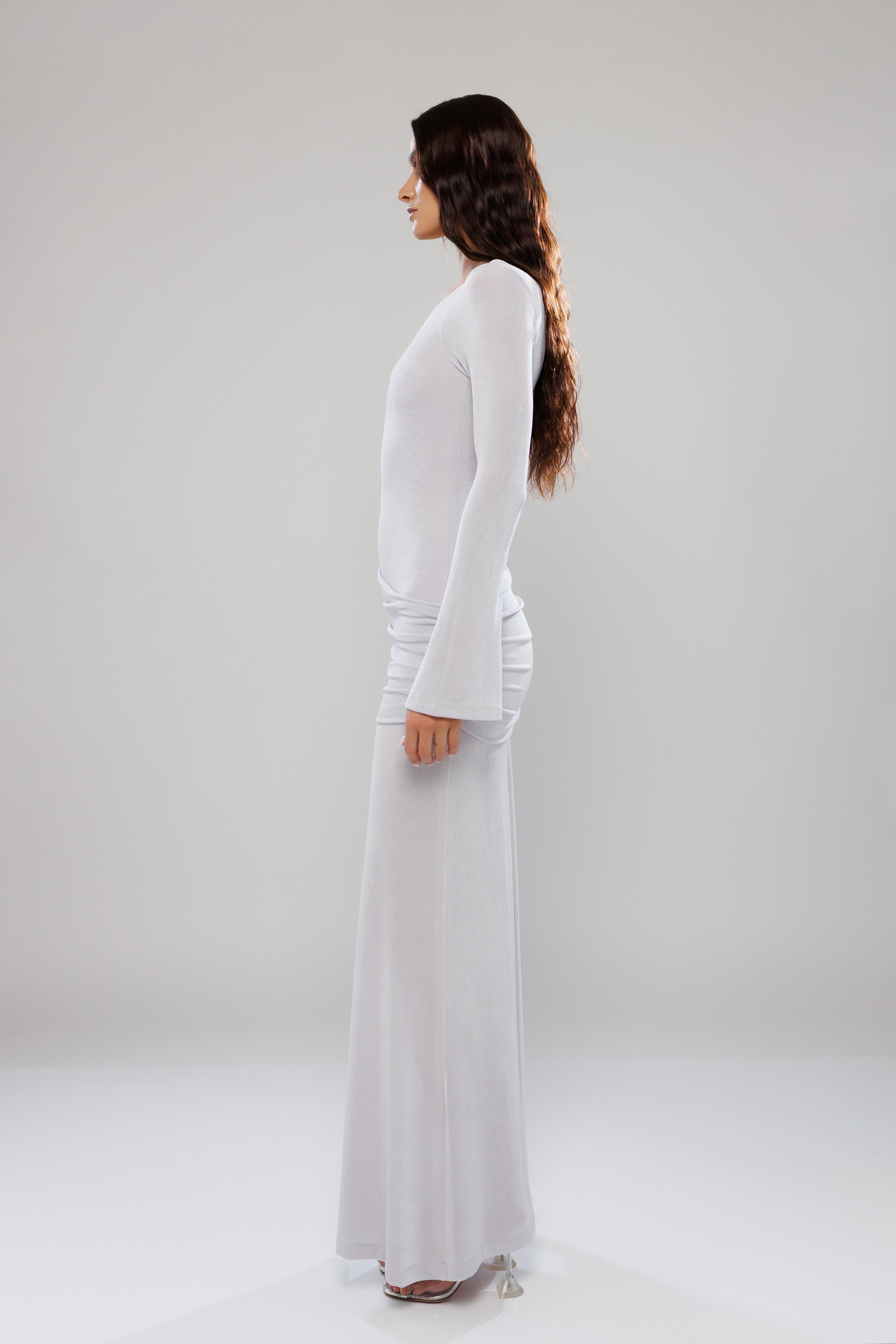 Dubai Silver Long Dress with Cut-Outs