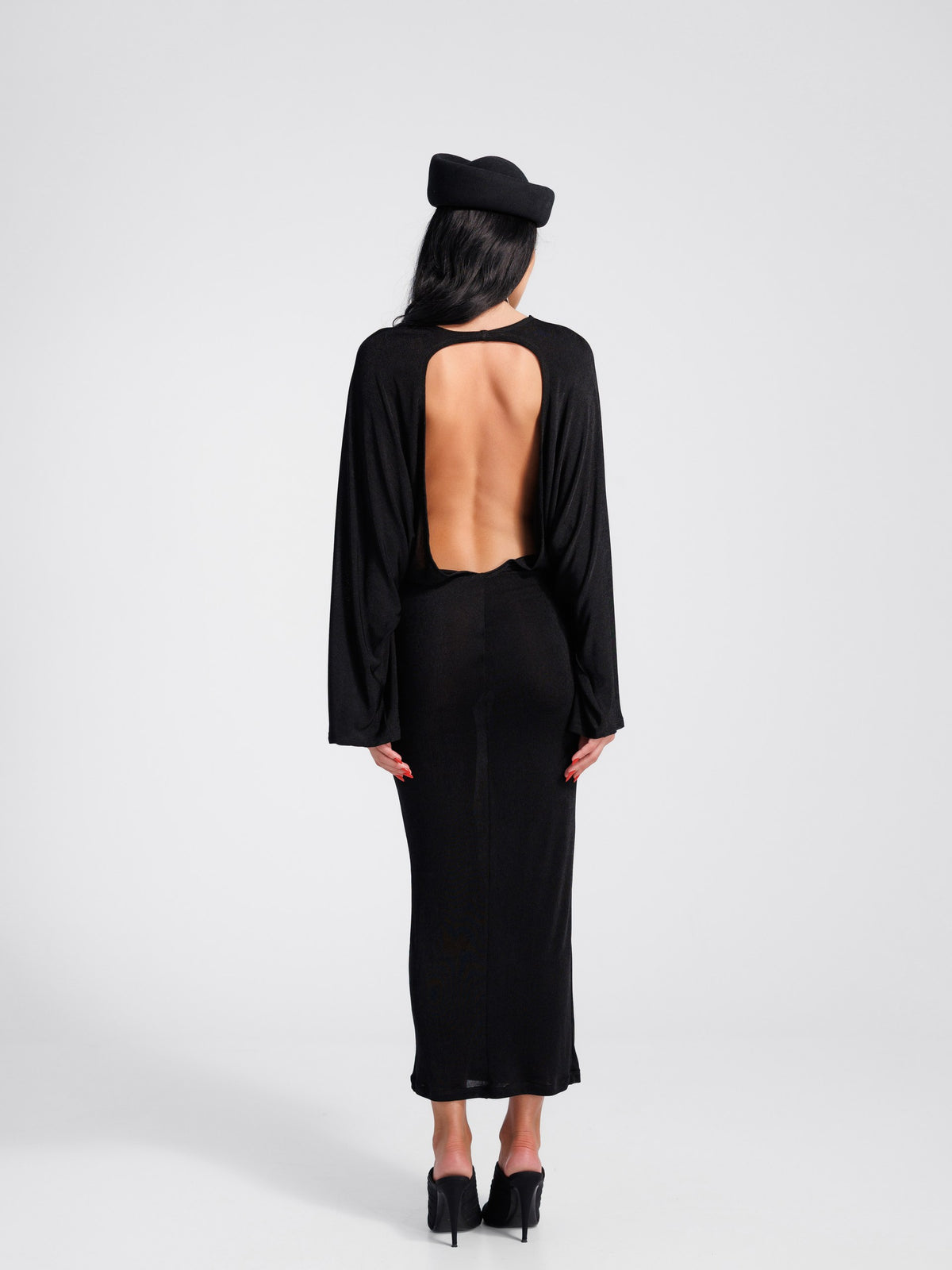 Chaos Black Open Back Midi Dress