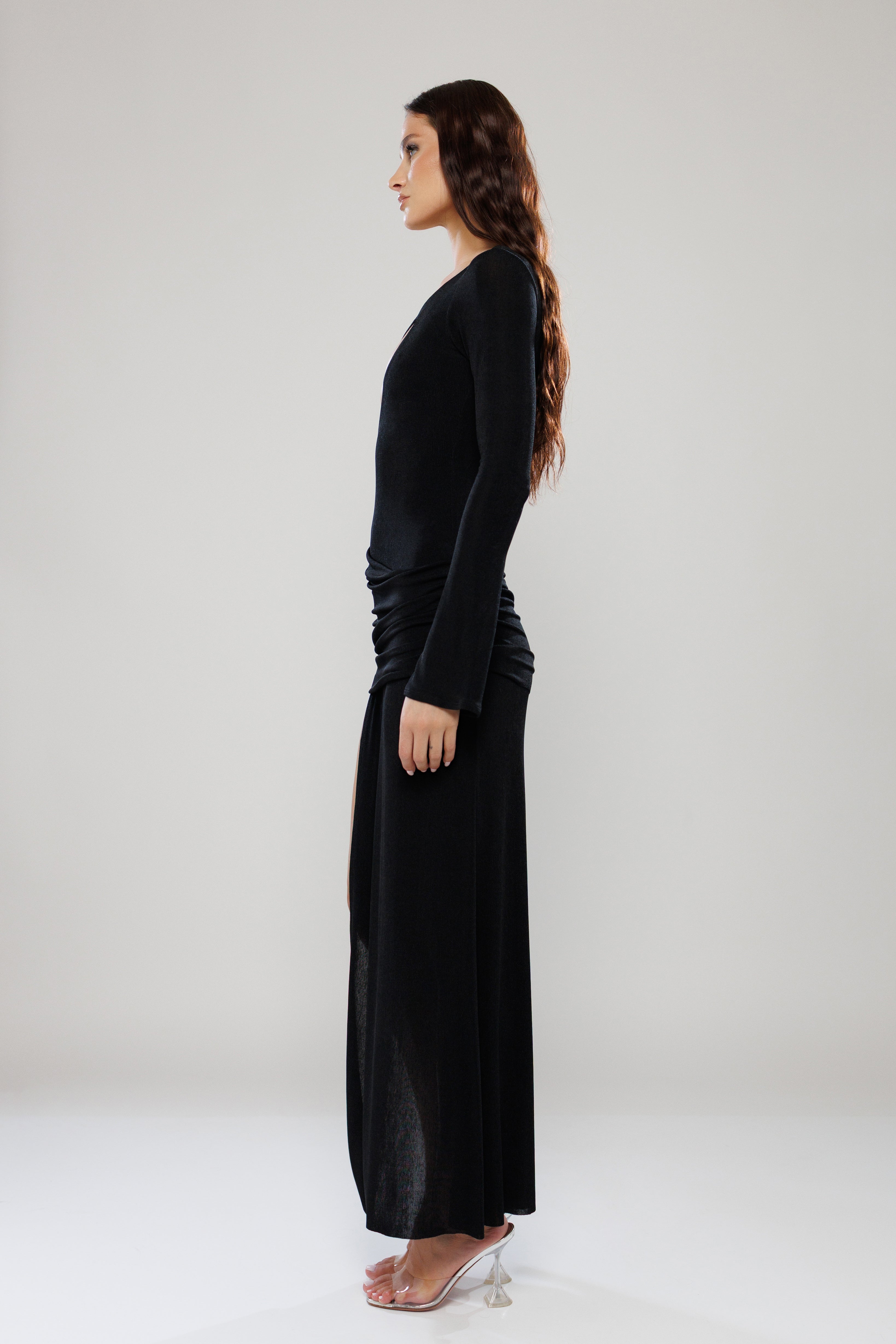 Dubai Black Long Dress with Cut-Outs