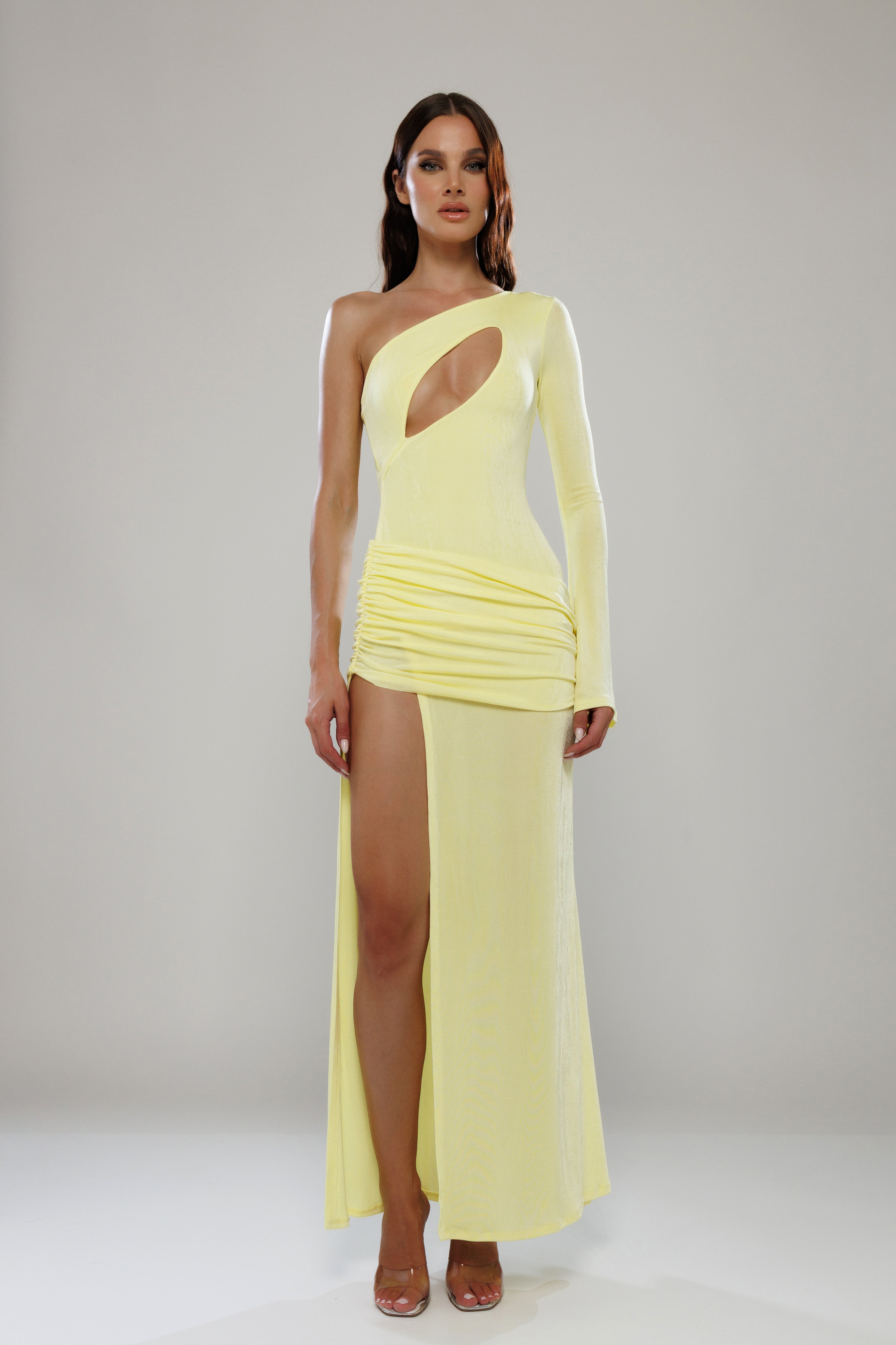 Dubai Yellow Long Dress with Cut-Outs