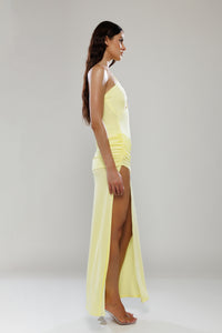 Dubai Yellow Long Dress with Cut-Outs