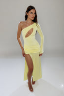 Dubai Yellow Long Dress with Cut-Outs
