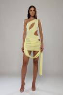Ibiza Yellow Co-Ord Draped Mini Skirt