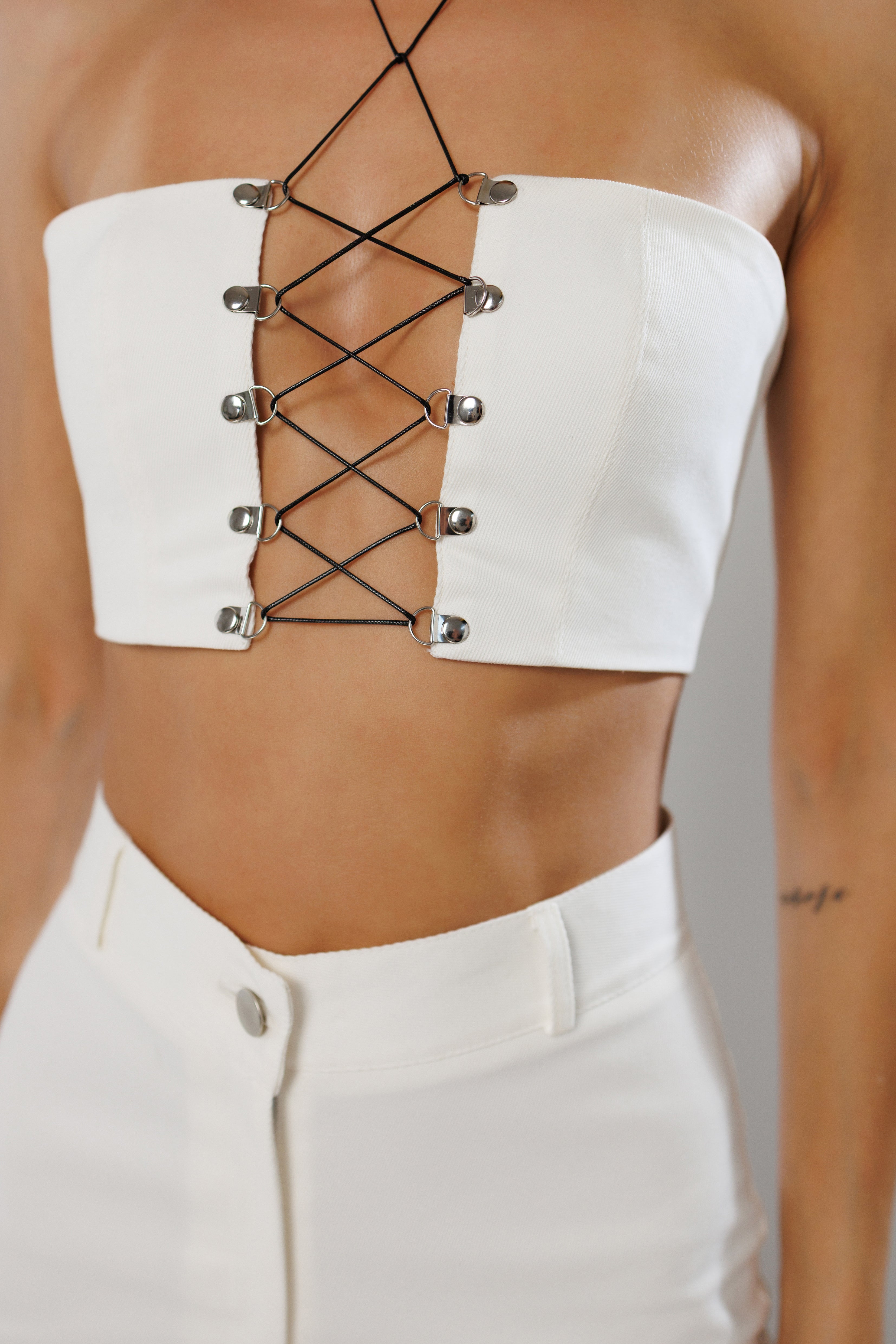 Milan Lace-Up Bandeau Denim Top