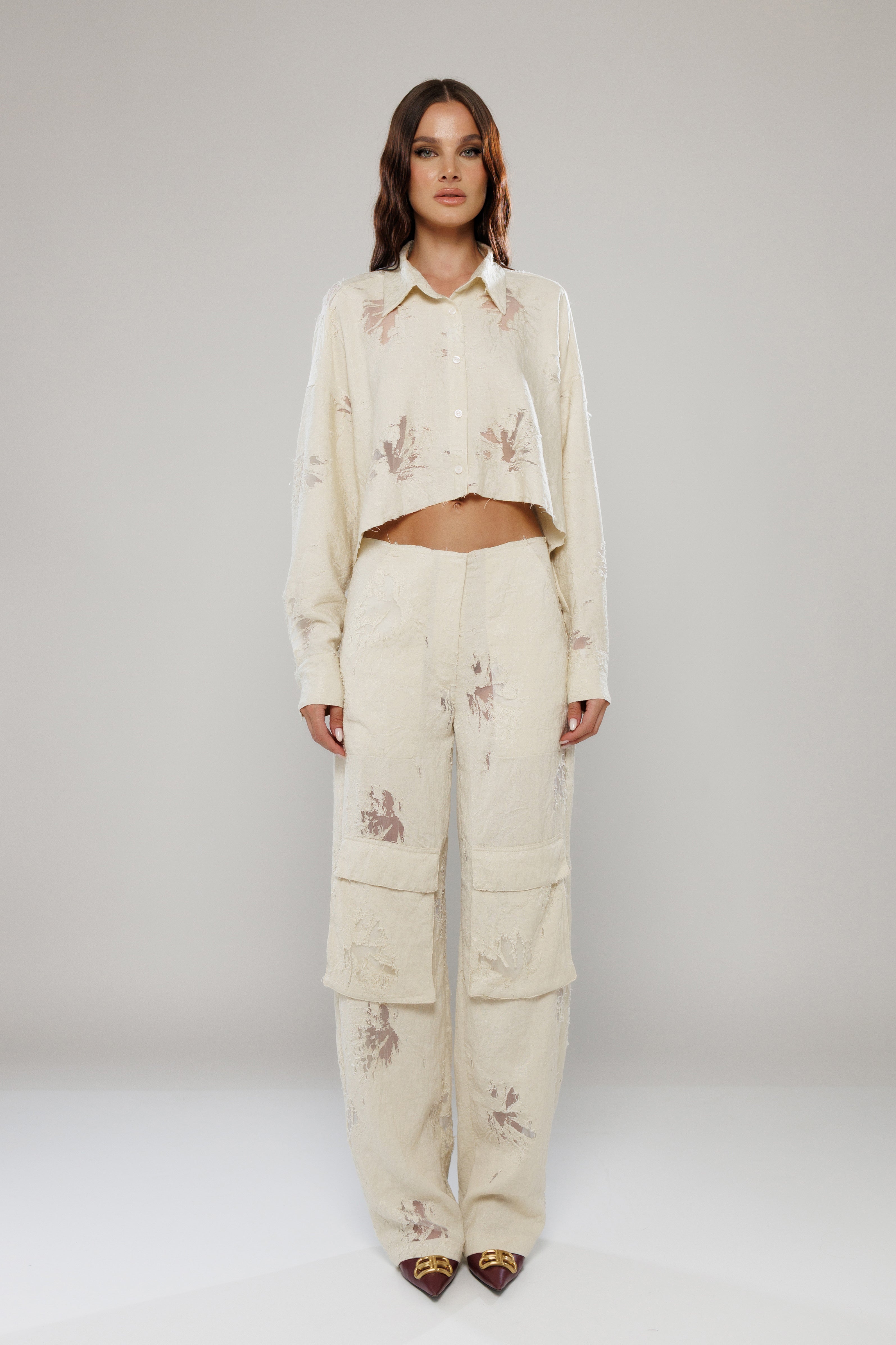 Barcelona Co-Ord Distressed Cropped Shirt