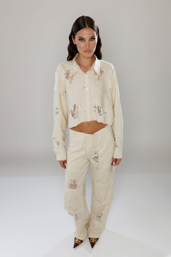 Barcelona Co-Ord Distressed Cropped Shirt