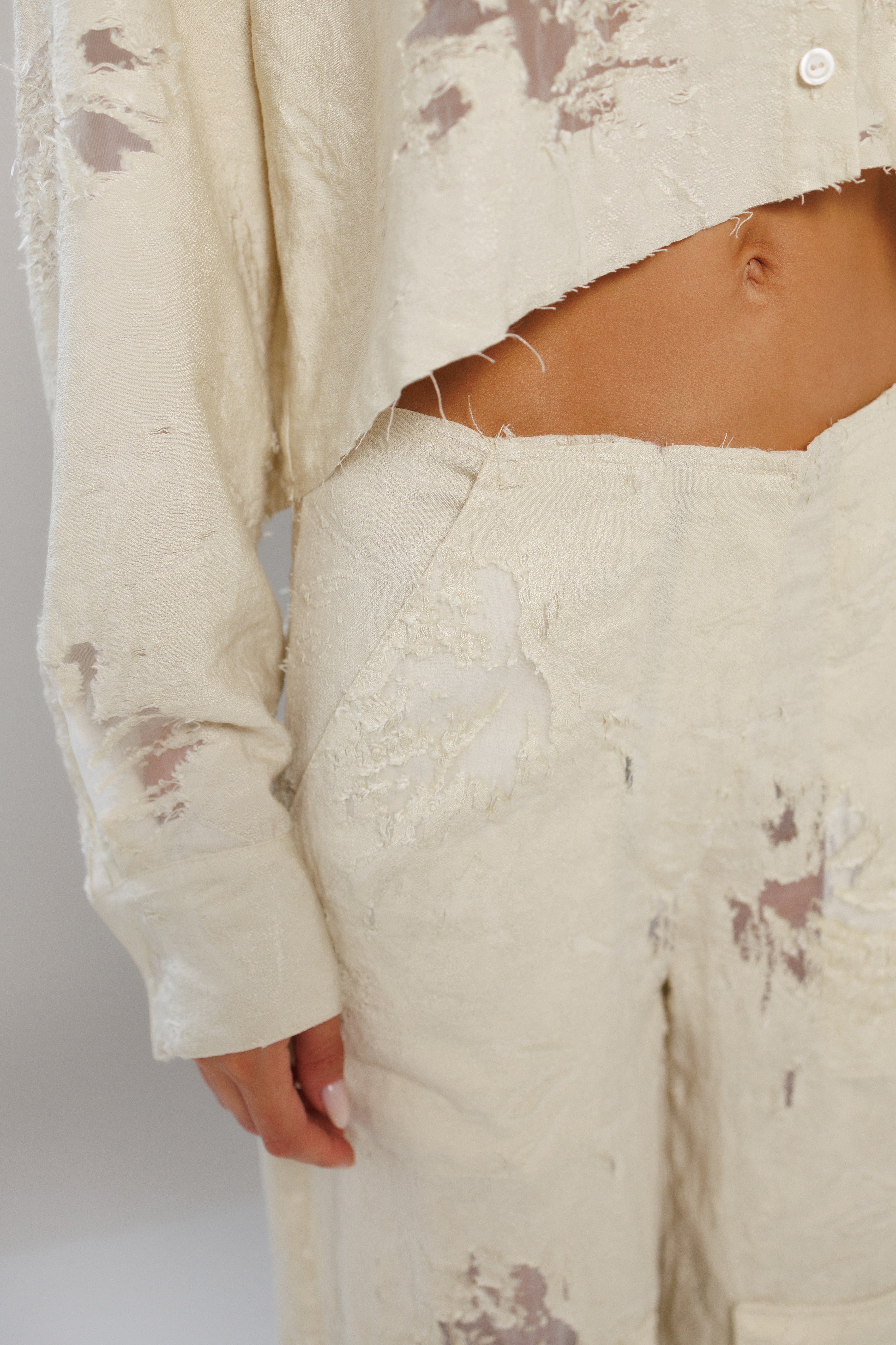 Barcelona Co-Ord Distressed Cropped Shirt