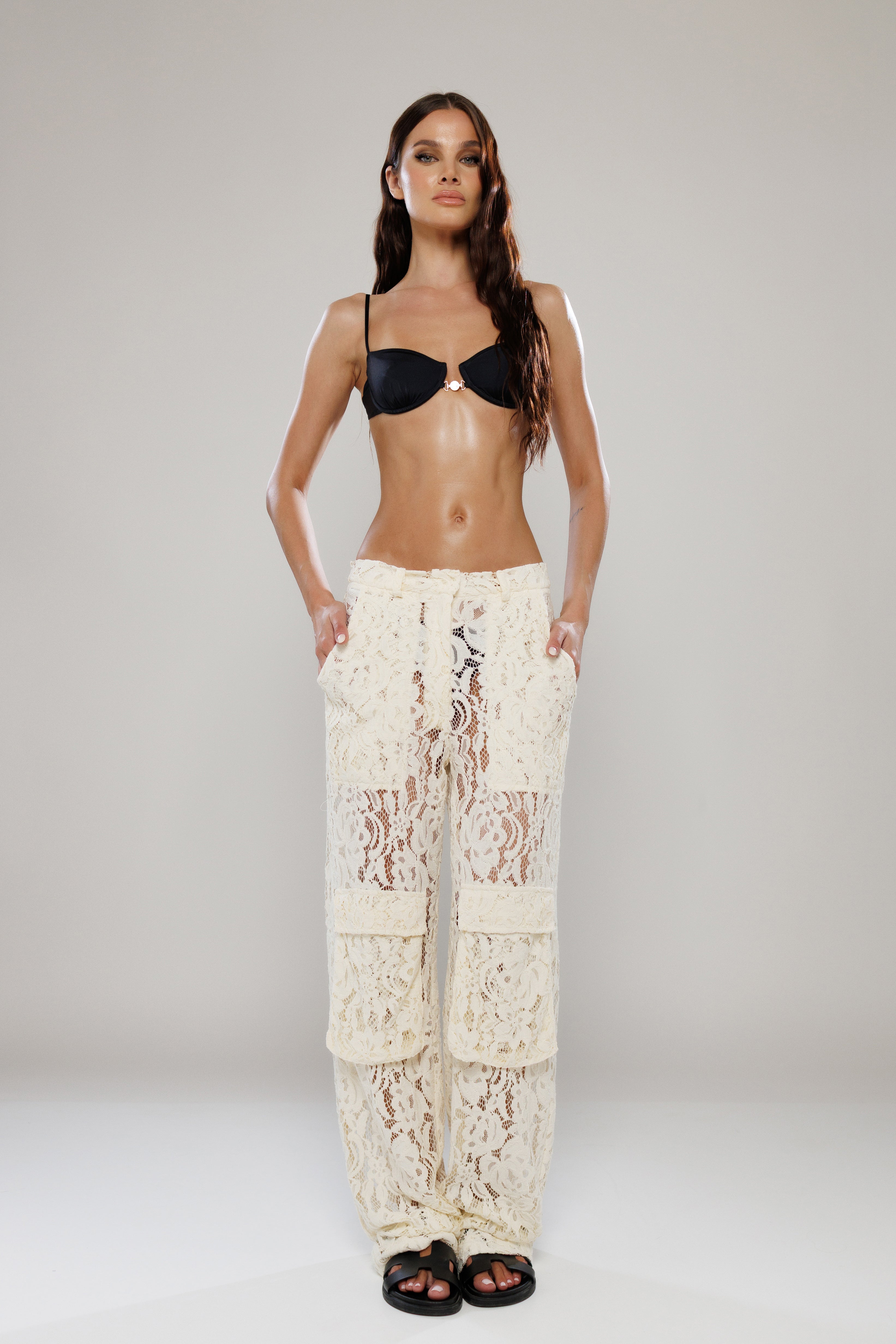 Rio de Janeiro Ivory Cargo Lace Pants