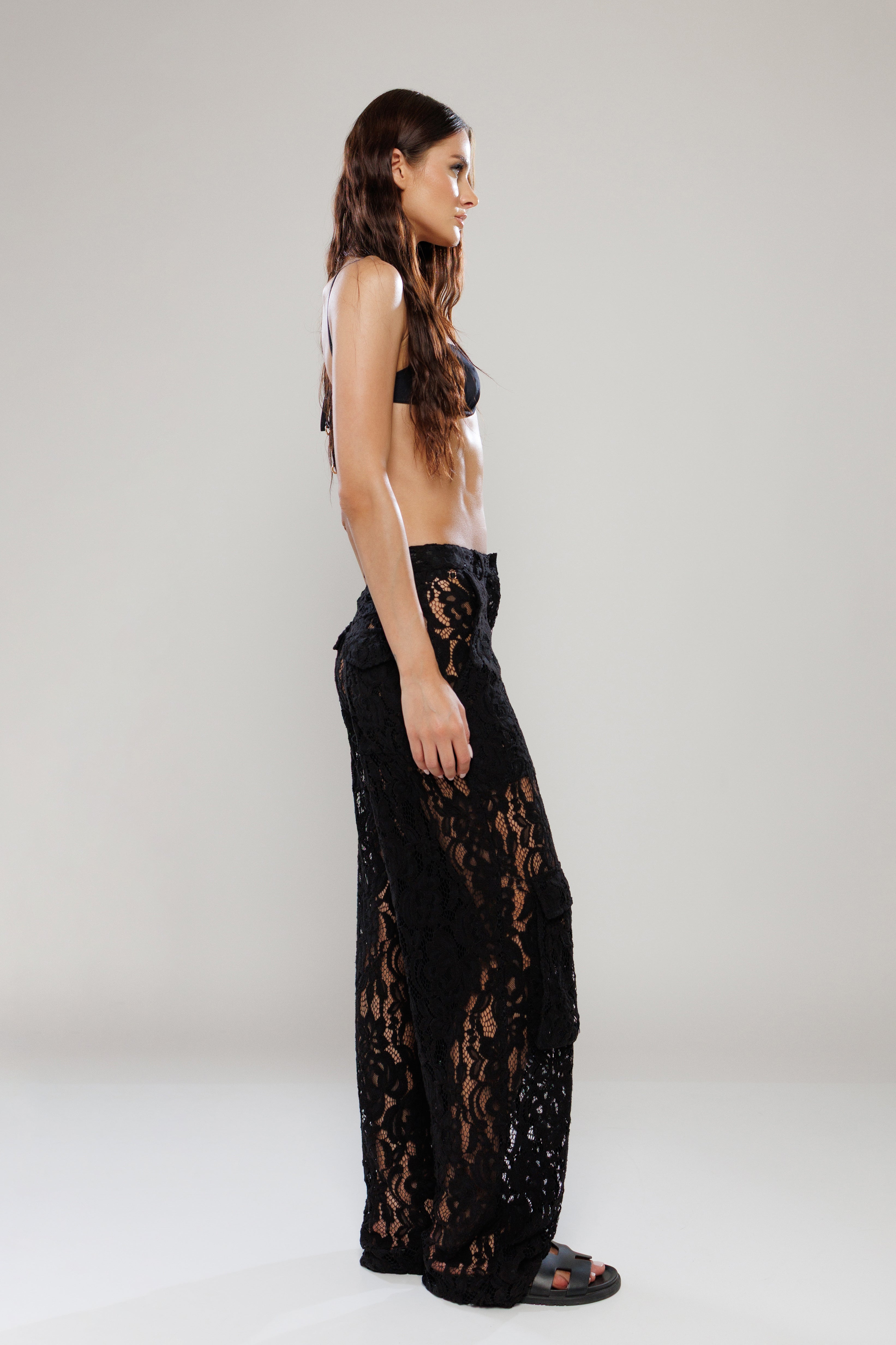 Rio de Janeiro Black Cargo Lace Pants