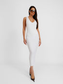 Restless White Midi Raceback Dress