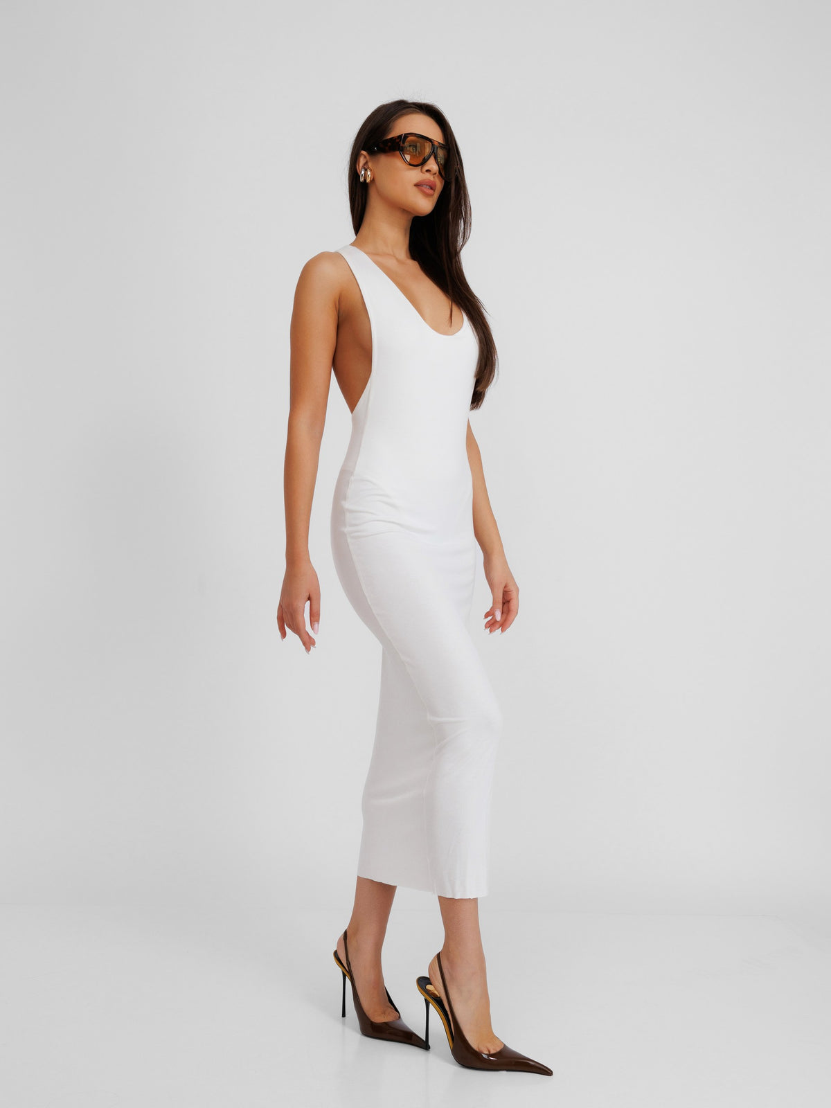 Restless White Midi Raceback Dress