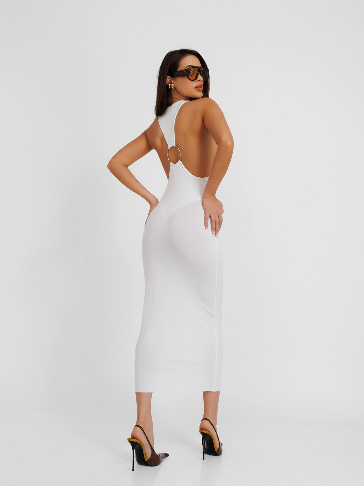 Restless White Midi Raceback Dress