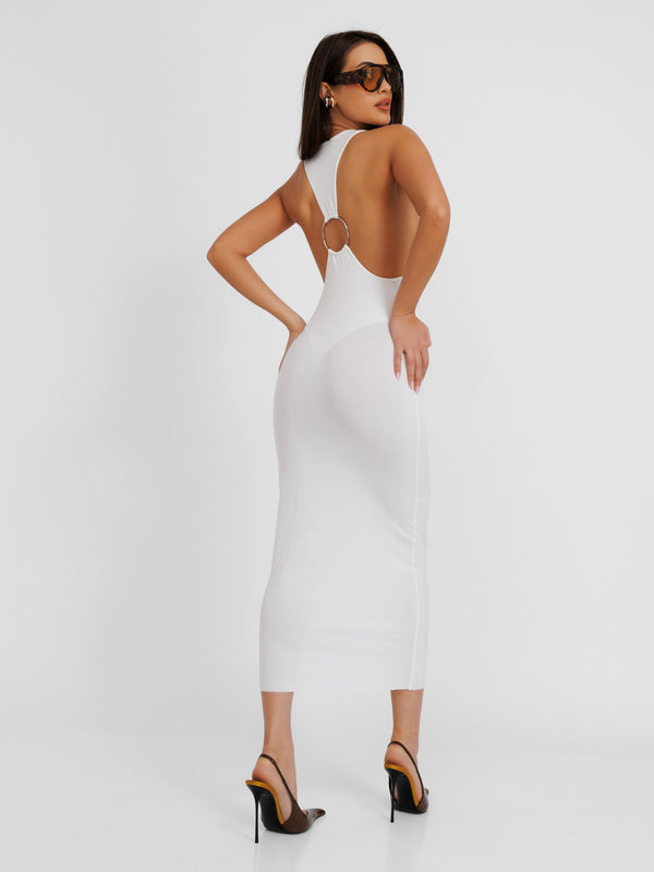 Restless White Midi Raceback Dress