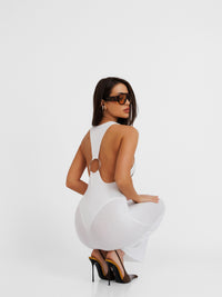 Restless White Midi Raceback Dress