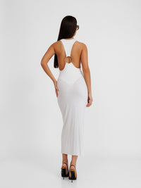 Restless White Midi Raceback Dress