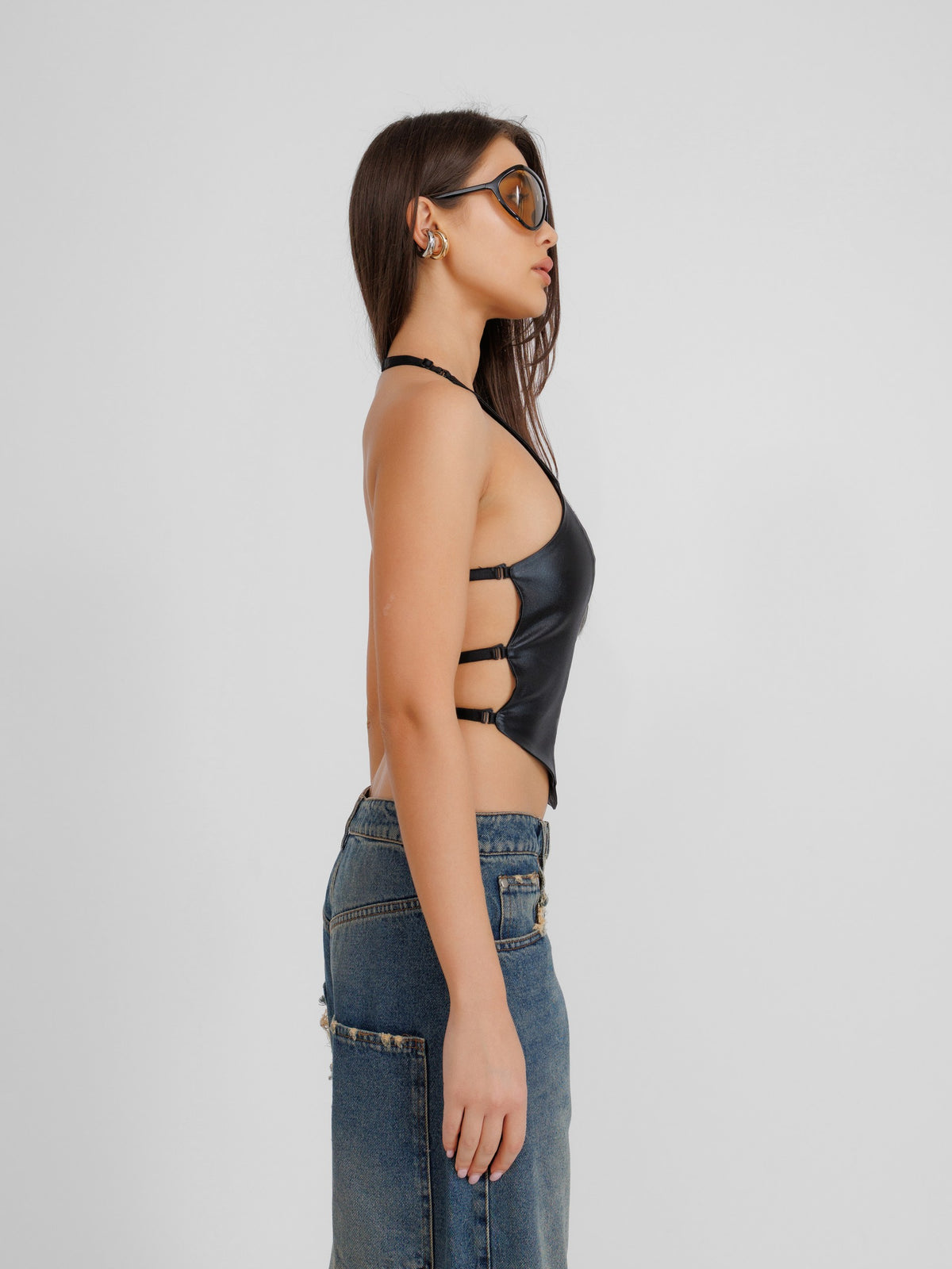 Intense Halter Faux Leather Top