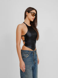 Intense Halter Faux Leather Top
