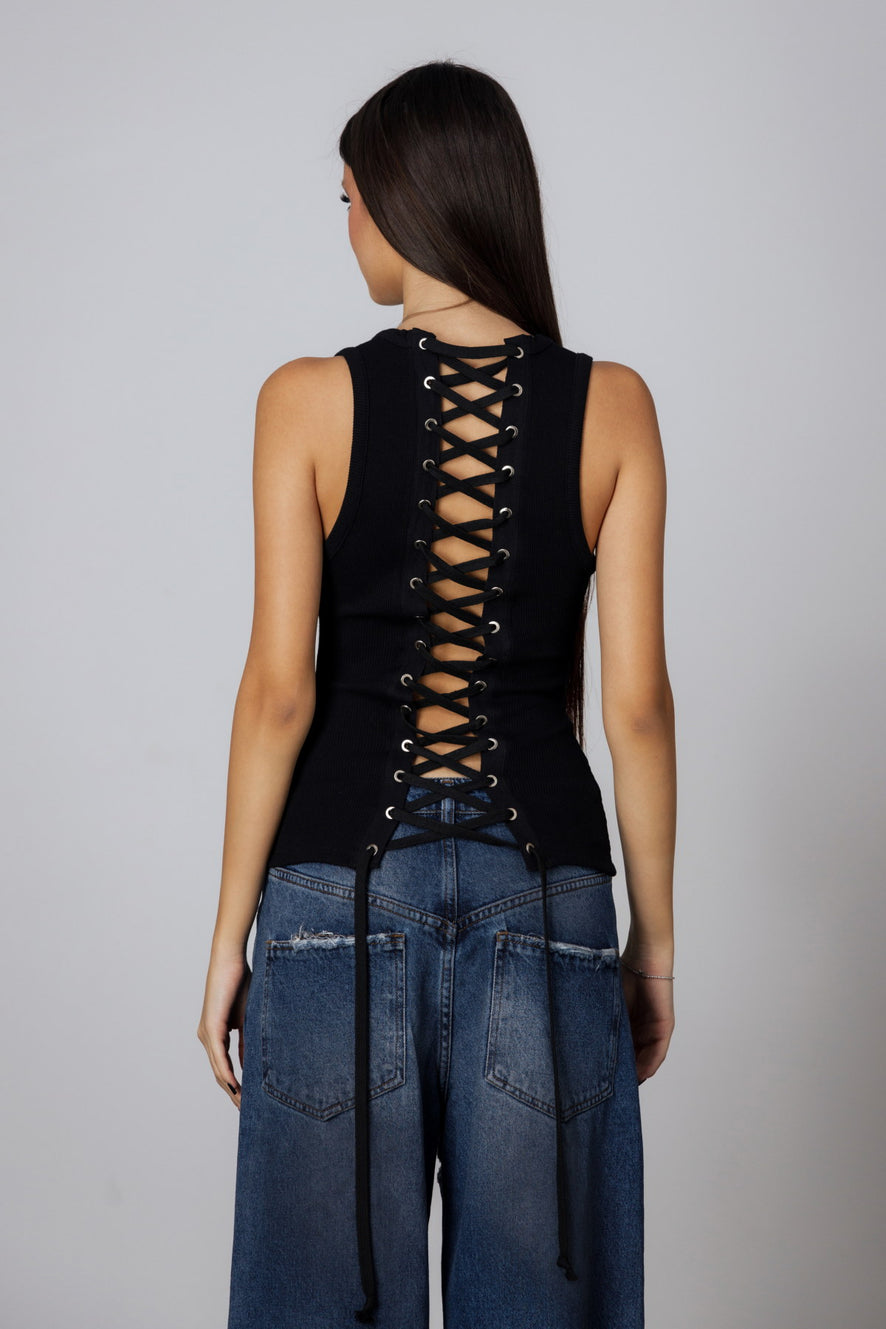 "Poison Kiss" Corset Like Tank Top with Piercings