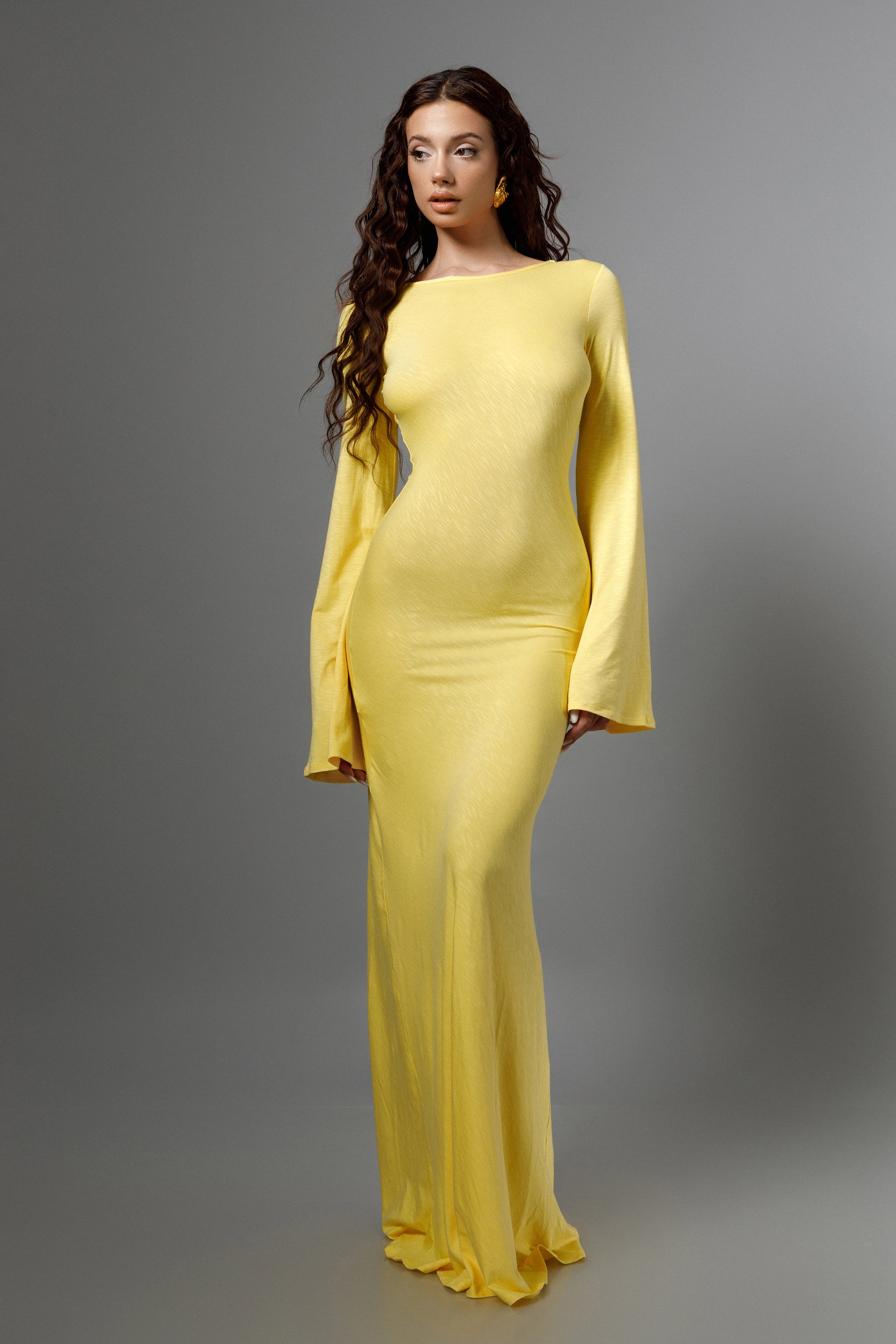 "GAIA" Yellow Open Back Maxi Dress