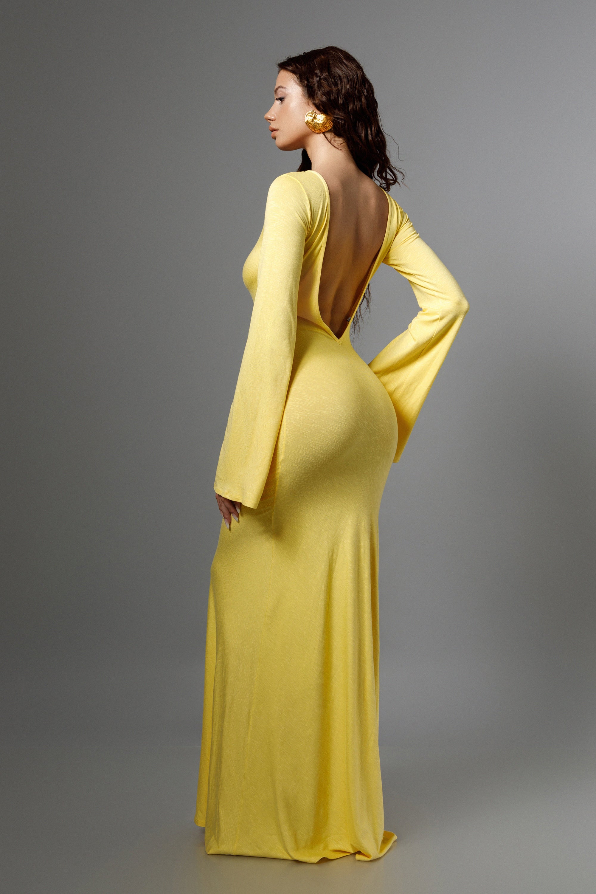 "GAIA" Yellow Open Back Maxi Dress