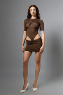 "MEROPE" Brown Mini Dress