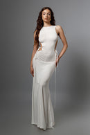 "CLIO" White Open Back Long Dress