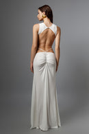 "CLIO" White Open Back Long Dress