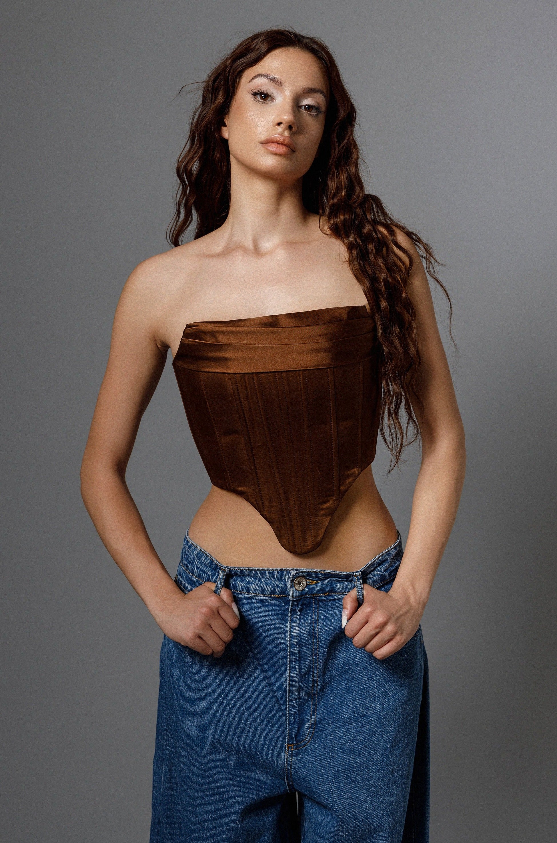 "PERSEPHONE" Brown Silk Corset