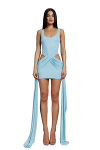 "Bacio" Blue Draped Mini Dress
