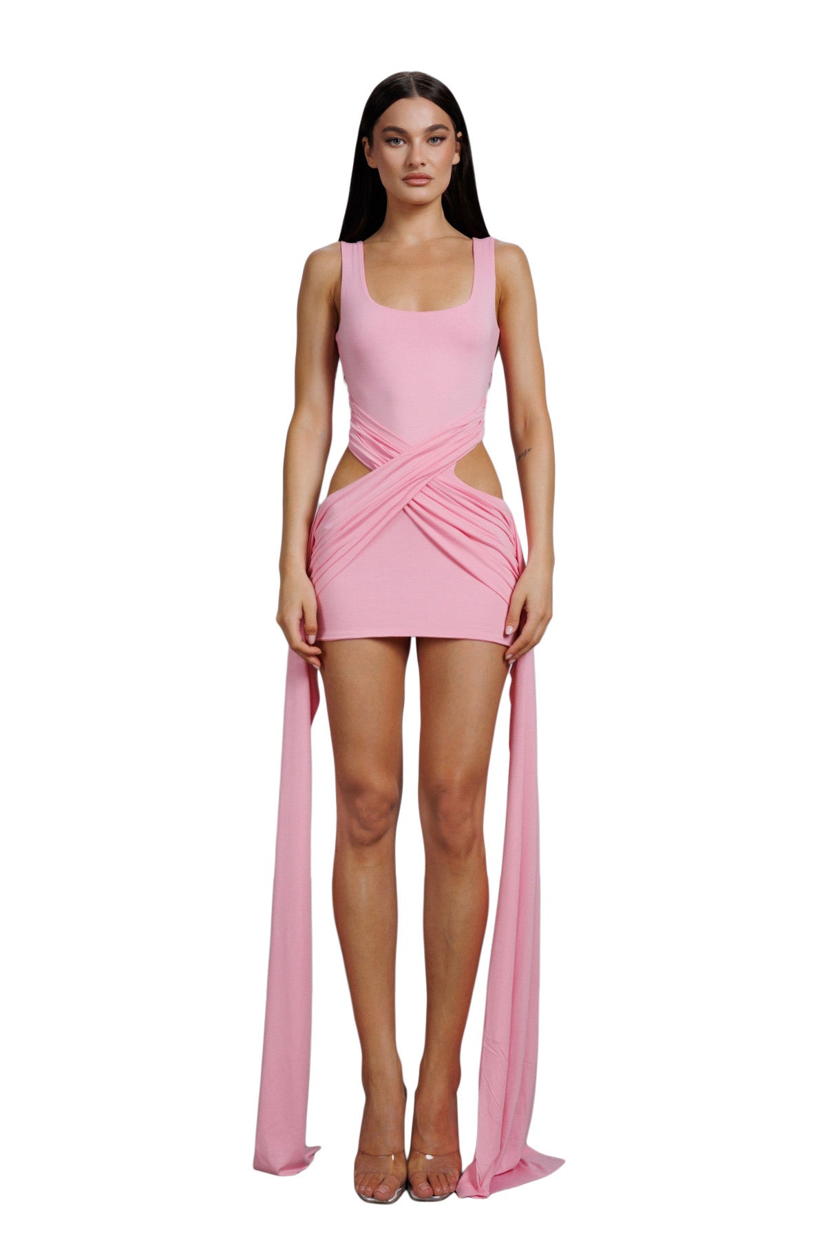 "Bacio" Pink Draped Mini Dress