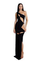 "Solene" Black Asymmetrical Dress