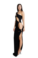 "Solene" Black Asymmetrical Dress
