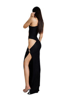 "Solene" Black Asymmetrical Dress