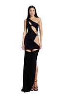 "Solene" Black Asymmetrical Dress